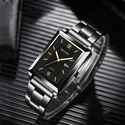 Men’s Luxury Rectangle Quartz Watch – Stainless Steel Business Casual Wristwatch
