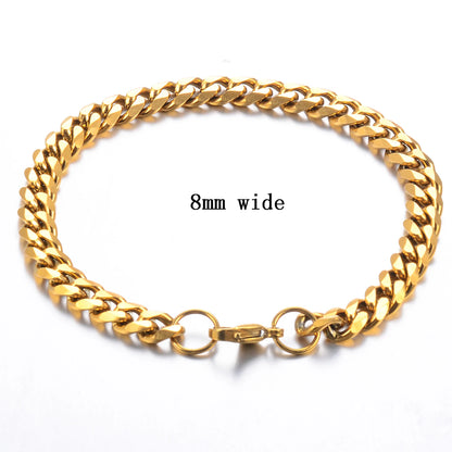 Men’s Stainless Steel Cuban Bracelet – Gold Color Hip Hop Punk Jewelry