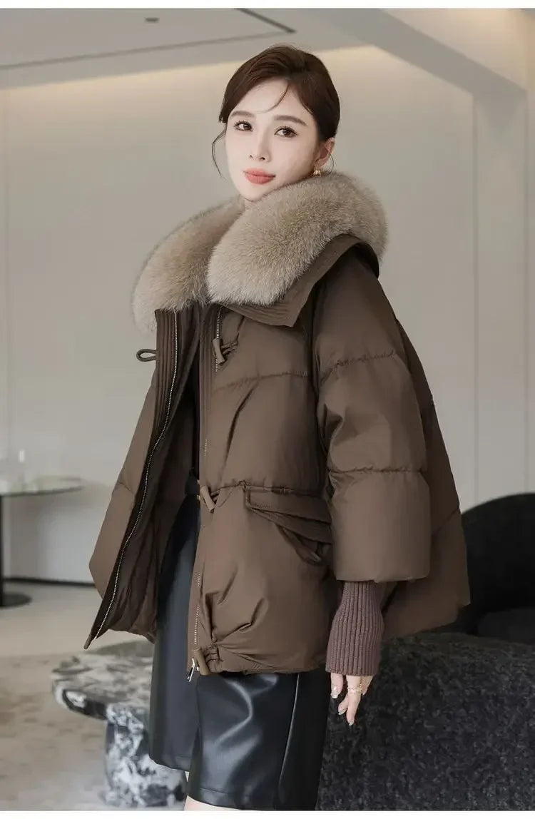 Women’s Padded Puffer Outerwear – Short Fur Collar Cotton Jacket