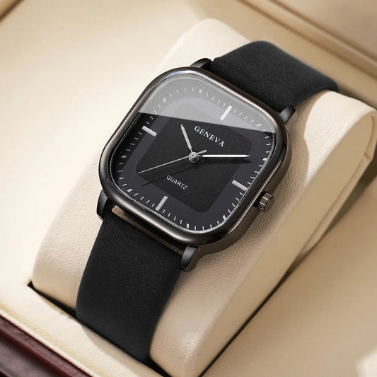 Men’s Square Dial Luxury Watch – Minimalist Leather Strap Business Casual Wristwatch