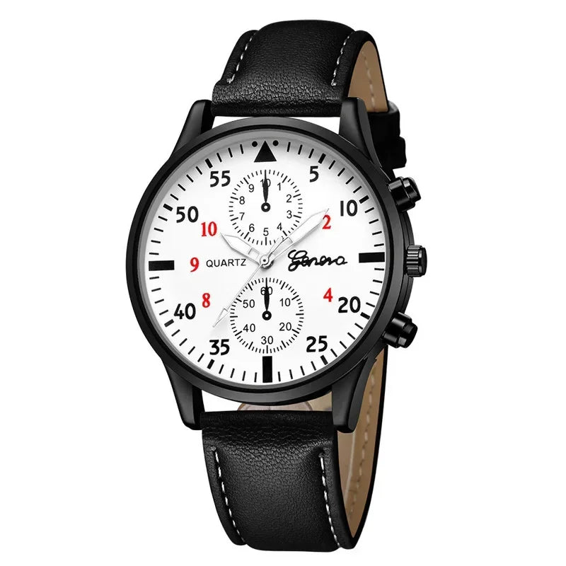 Men’s Luxury Watch Jewelry Set – Leather Strap Fashion Wristwatches Gift Pack with bracelet