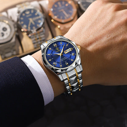 Men’s Luxury Watch – Stainless Steel Waterproof Wristwatch with Luminous Dial, Date & Week Display