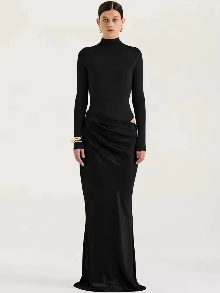 Women’s One-Shoulder Satin Maxi Dress – Elegant Evening Party Gown