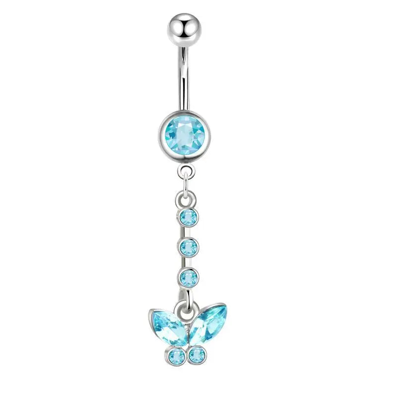 Women’s Blue Crystal Heart Belly Button – 1PC Stainless Steel Butterfly Navel Piercing Body Jewelry