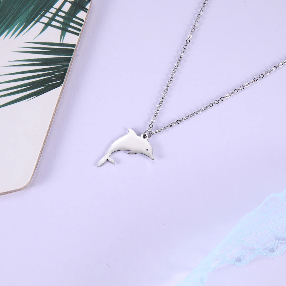 Women’s Dolphin Pendant Necklace – Stainless Steel Choker Jewelry