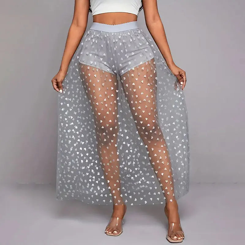 Women’s Elegant Lace Maxi Skirt Bottom – Sexy See-Through Black High Waist Party Skirt