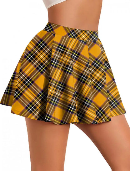 Women’s Retro Plaid Pleated Skirt Bottom – Y2K Vintage A-Line Mini School Uniform Style