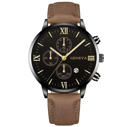 Men’s Luxury Quartz Sport Watch – Leather Strap Analog Wristwatch with Date