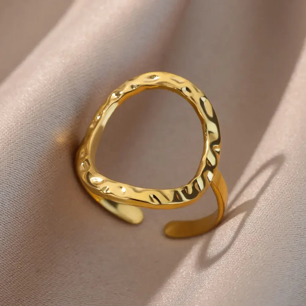 Women’s Stainless Steel Heart Ring – Gold Vintage Waterproof Jewelry Gift