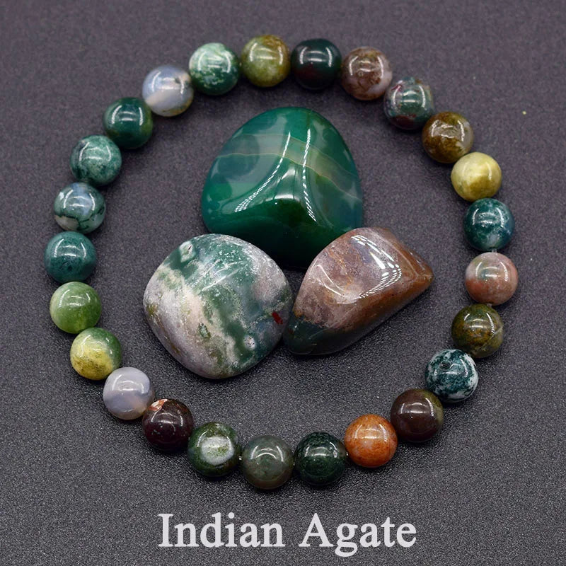 Women’s Natural Moss Agate Bead Bracelet – Healing Energy Stone Jewelry