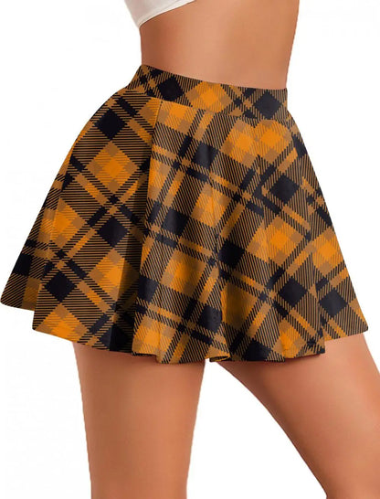 Women’s Retro Plaid Pleated Skirt Bottom – Y2K Vintage A-Line Mini School Uniform Style