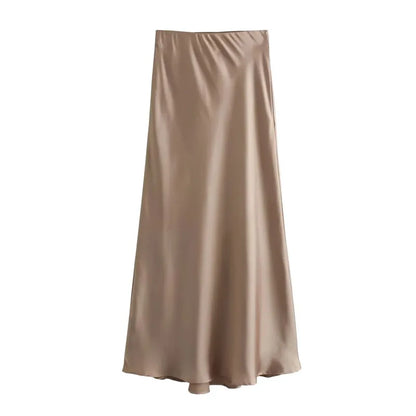 Women’s Satin Long Skirt Bottom – Draped High Waist Straight Maxi Skirt for Summer Beach & Holiday Looks