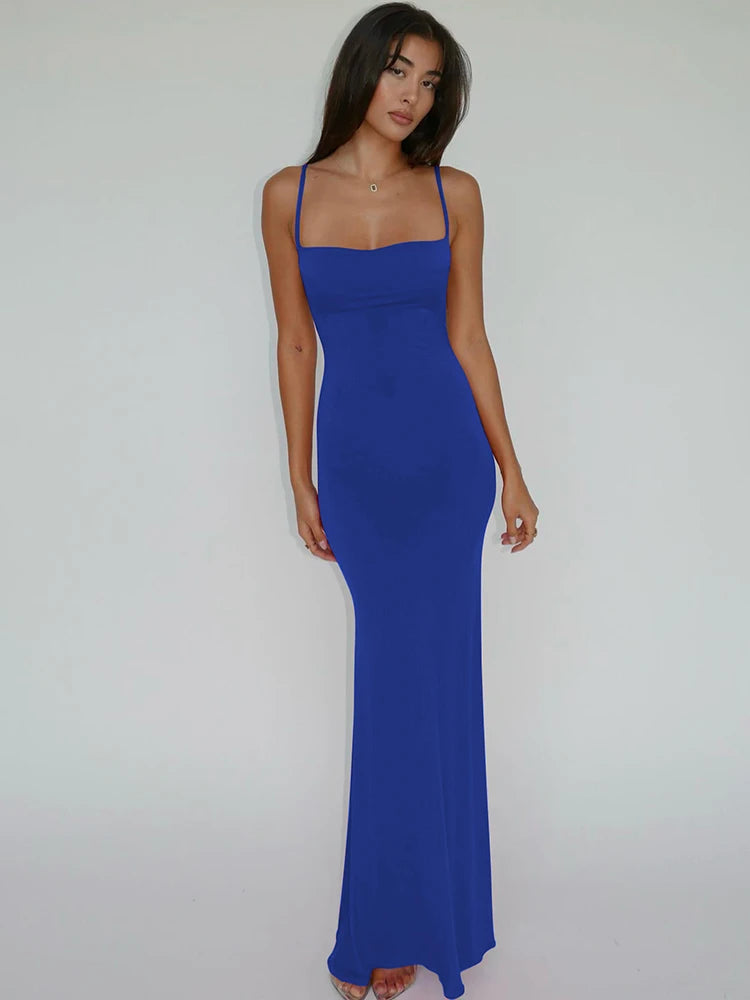 Women’s Sleeveless Backless Maxi Dress – Elegant Solid Y2K Spring Prom & Party Dress