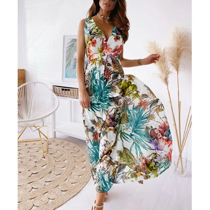 Women’s Floral Maxi Dress – French Bohemian A-Line Summer Beach Dress