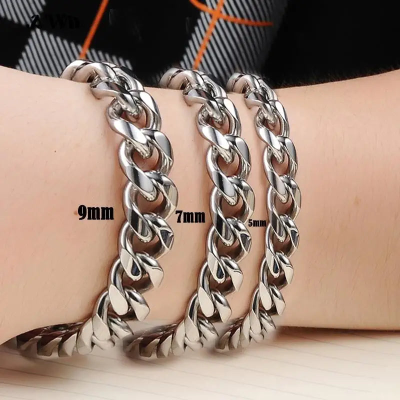 Men’s Stainless Steel Cuban Link Bracelet Jewelry – Unisex Curb Chain 3–11mm