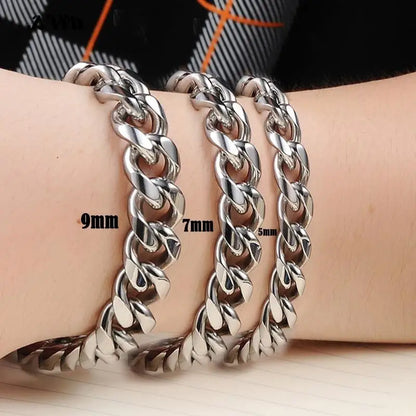 Men’s Stainless Steel Cuban Link Bracelet Jewelry – Unisex Curb Chain 3–11mm