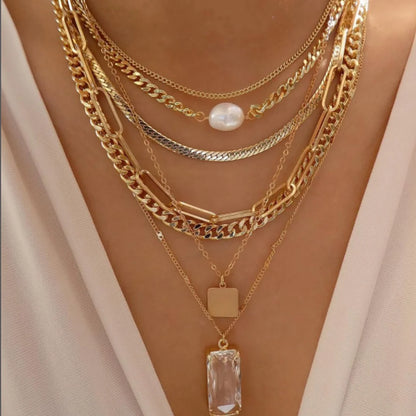 Women’s Jewelry Boho Layered Crystal Pendant Necklace | Vintage | Gold Tone | Trendy