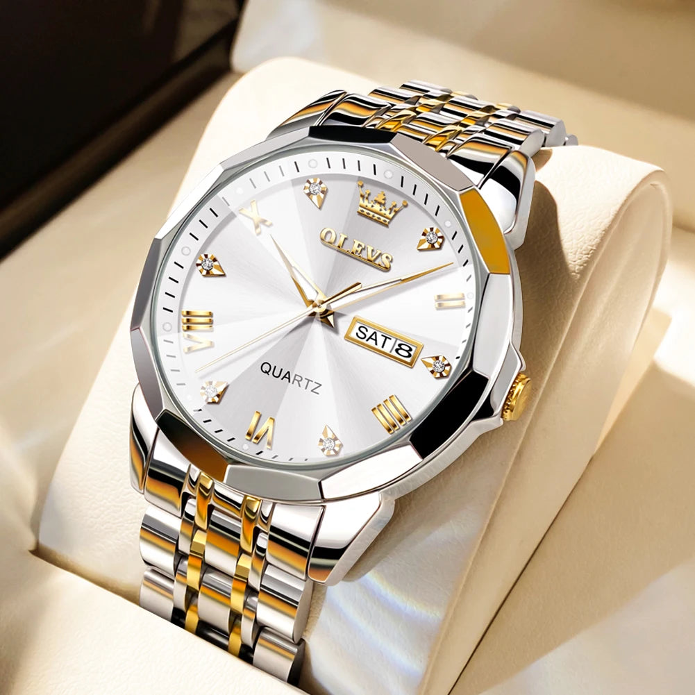 Men’s Fashion Watch – Waterproof Stainless Steel Wristwatch with Luminous Dial & Date