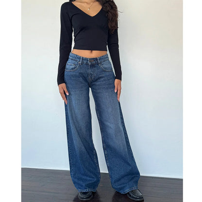 Women’s Jeans Bottom – Low Waist Straight Denim Pants with Pockets Casual Y2K Streetwear