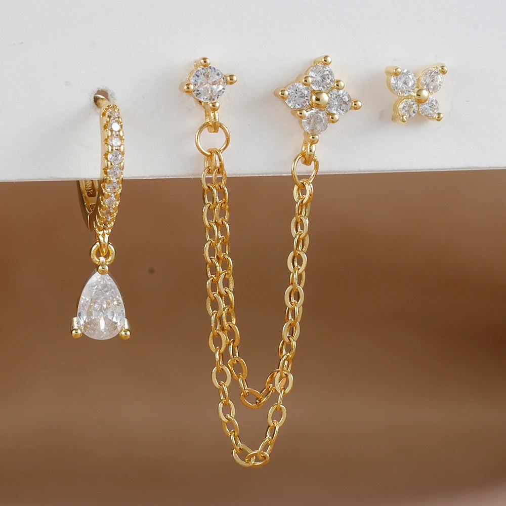 Women’s 3PCS Butterfly Crystal Earrings – Gold Stainless Steel CZ Cartilage Piercing Jewelry