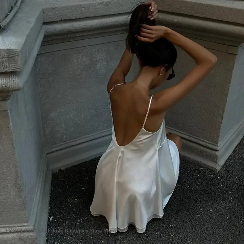 Women’s Satin Nightgown Mini Dress | Backless | Suspender Style | Sleepwear