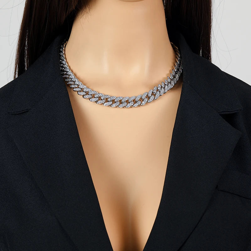 Women’s Thick Cuban Chain Jewelry Set – Necklace & Bracelet, Waterproof Punk Style