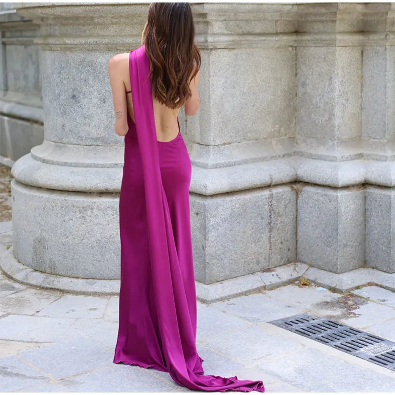 Women’s Elegant Maxi Dress – Off Shoulder Backless Detail Slim Fit Summer Evening Gown