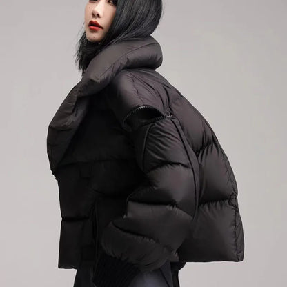 Women’s Down Jacket Outerwear – Knitted Patchwork Lapel Puffer Jacket