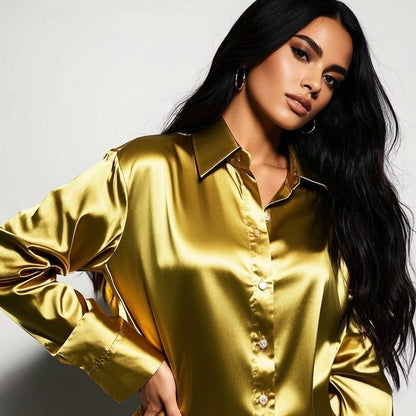 Women’s Korean Satin Office Top | Elegant Chic Lady Shirt | Summer Satin Shirt Trend