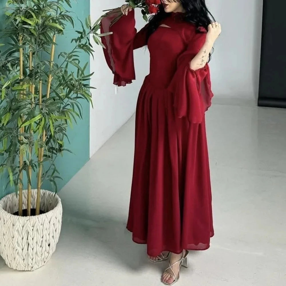 Women’s Vintage Elegant Prom Dress – Maxi High Neck A-Line Evening Gown