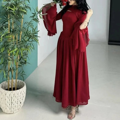 Women’s Vintage Elegant Prom Dress – Maxi High Neck A-Line Evening Gown