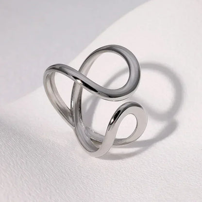 Women’s Irregular Wave Stainless Steel Ring – Adjustable Gold Color Statement Jewelry