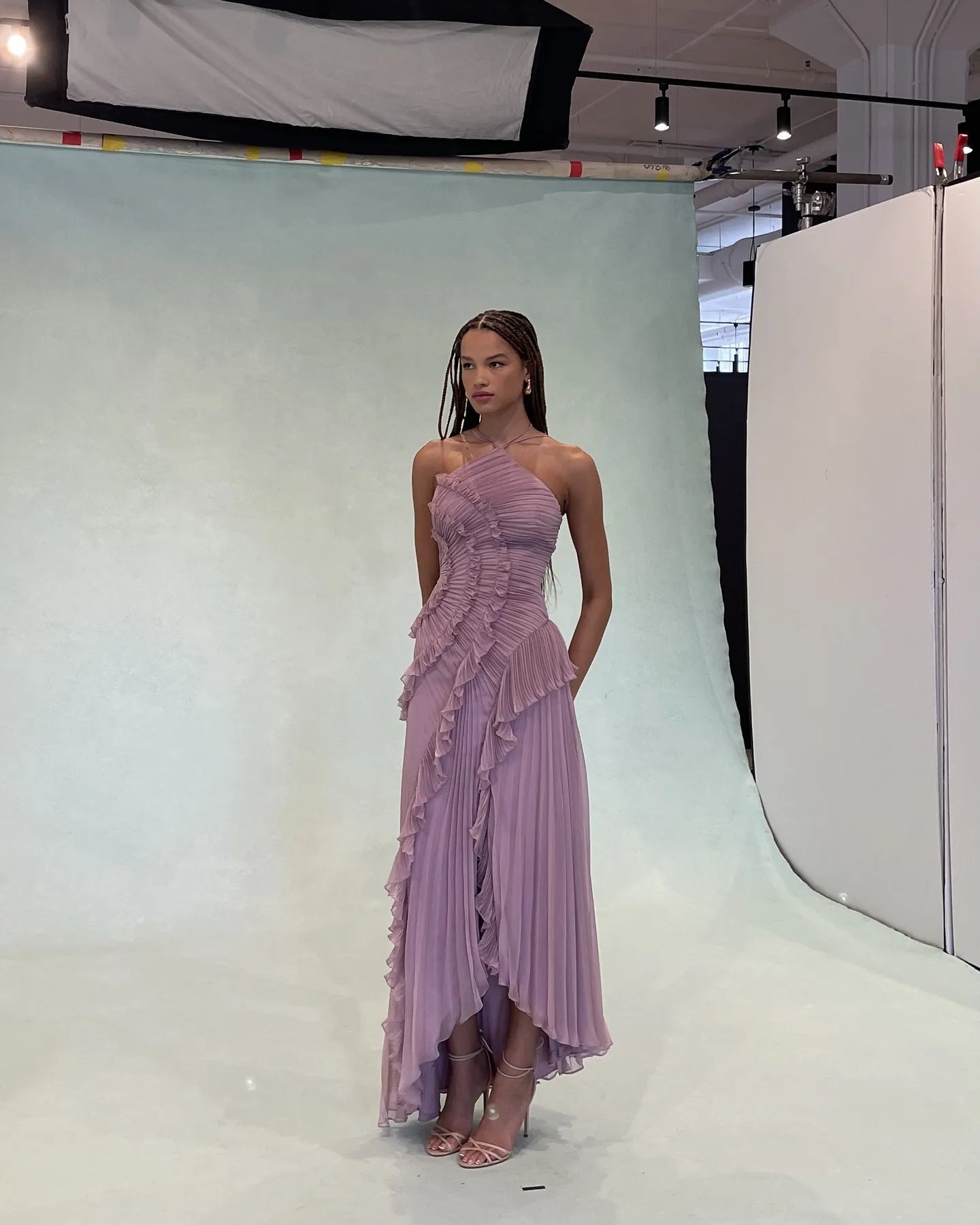 Women’s Halter Neck Ruffled Gown – Elegant Sleeveless Backless High Waist Irregular Long Dress