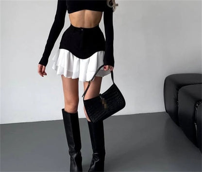 Women’s Chic Ruffles Skirt Bottom – High Waist Pleated A-Line Splice Skirt Spring Summer Fashion