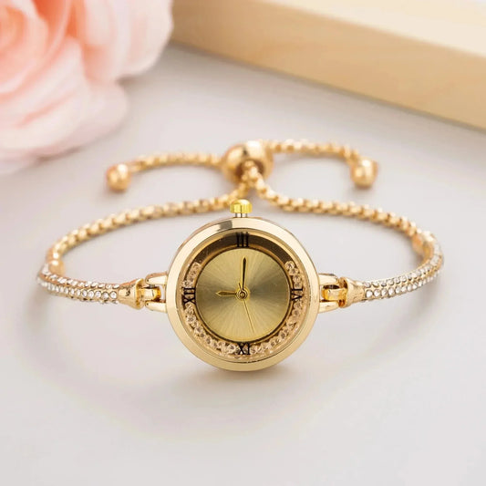 Women’s Gold Bracelet Quartz Watch | Elegant | Small Dial | Steel