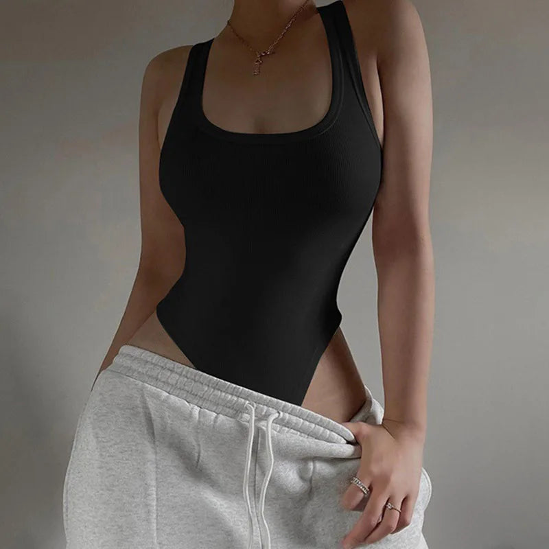 Women’s Sleeveless Knit Bodysuit | Sexy Off-Shoulder Halter Top | Summer Casual Street Clubwear Bodice