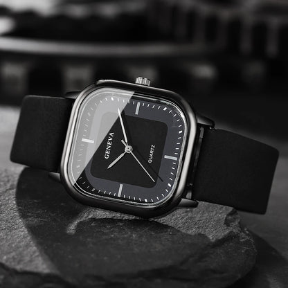 Men’s Square Dial Luxury Watch – Minimalist Leather Strap Business Casual Wristwatch