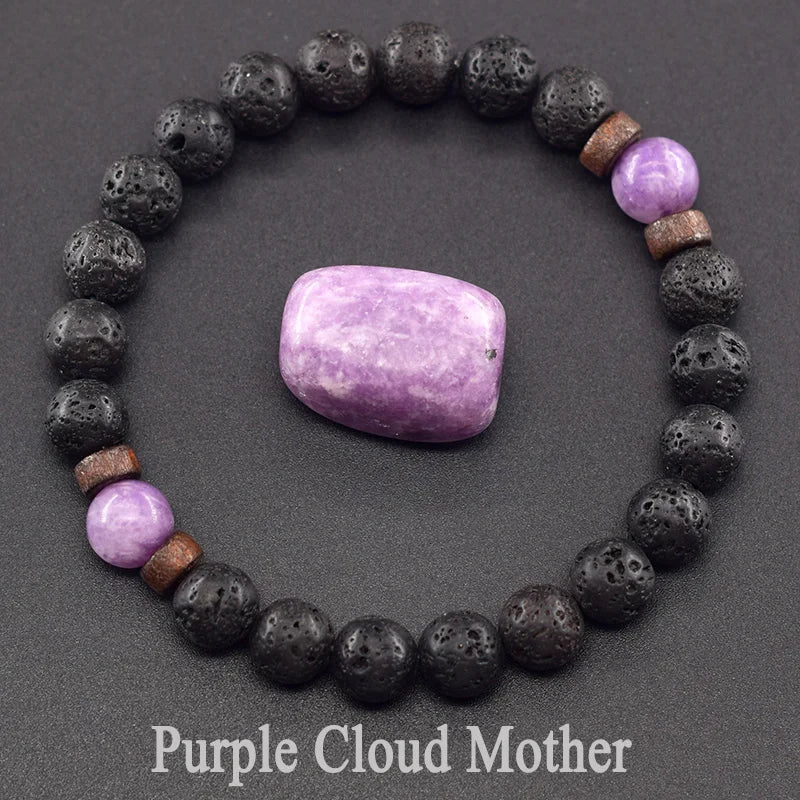 Men’s Tiger Eye & Lava Stone Bead Bracelet – Tibetan Buddha Elastic Wristband Jewelry