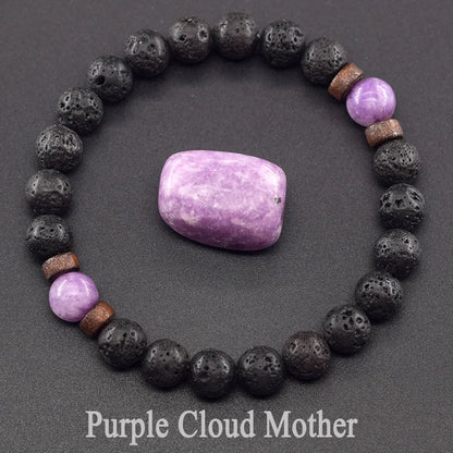 Men’s Tiger Eye & Lava Stone Bead Bracelet – Tibetan Buddha Elastic Wristband Jewelry