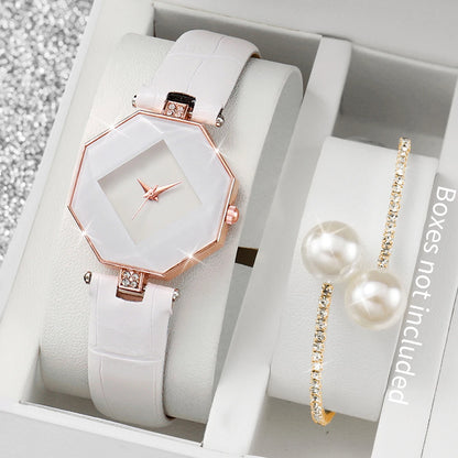 Women’s Watch Jewelry Set | Leather Band | Analog | Quartz