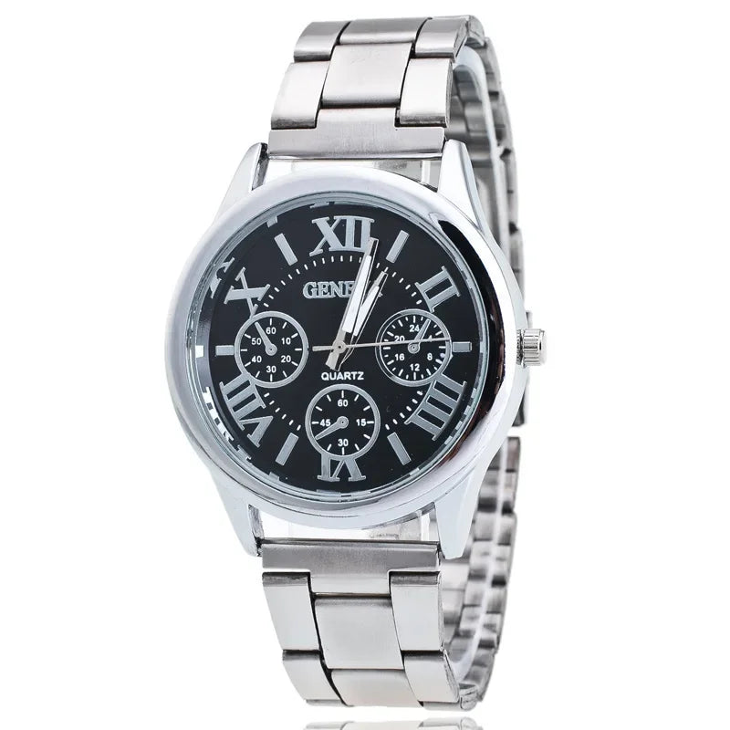 Men’s Light Luxury Watch – Gold Stainless Steel Wristwatch with 3-Eye Dial
