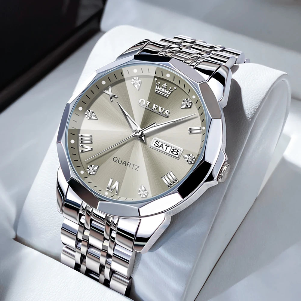 Men’s Fashion Watch – Waterproof Stainless Steel Wristwatch with Luminous Dial & Date