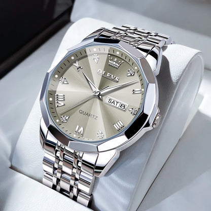 Men’s Fashion Watch – Waterproof Stainless Steel Wristwatch with Luminous Dial & Date