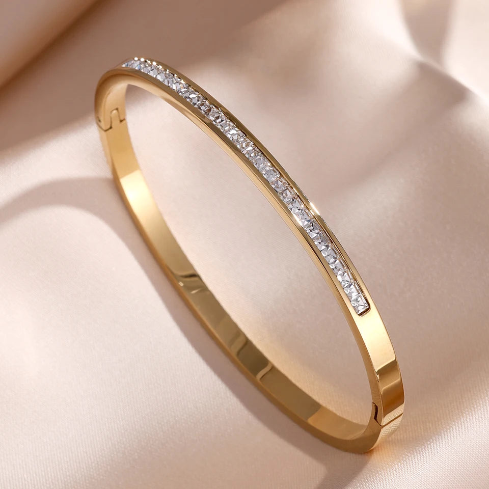 Women’s Jewelry Stackable Bangle Bracelet | Zirconia Inlaid | Stainless Steel | Gift