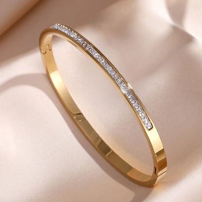 Women’s Jewelry Stackable Bangle Bracelet | Zirconia Inlaid | Stainless Steel | Gift