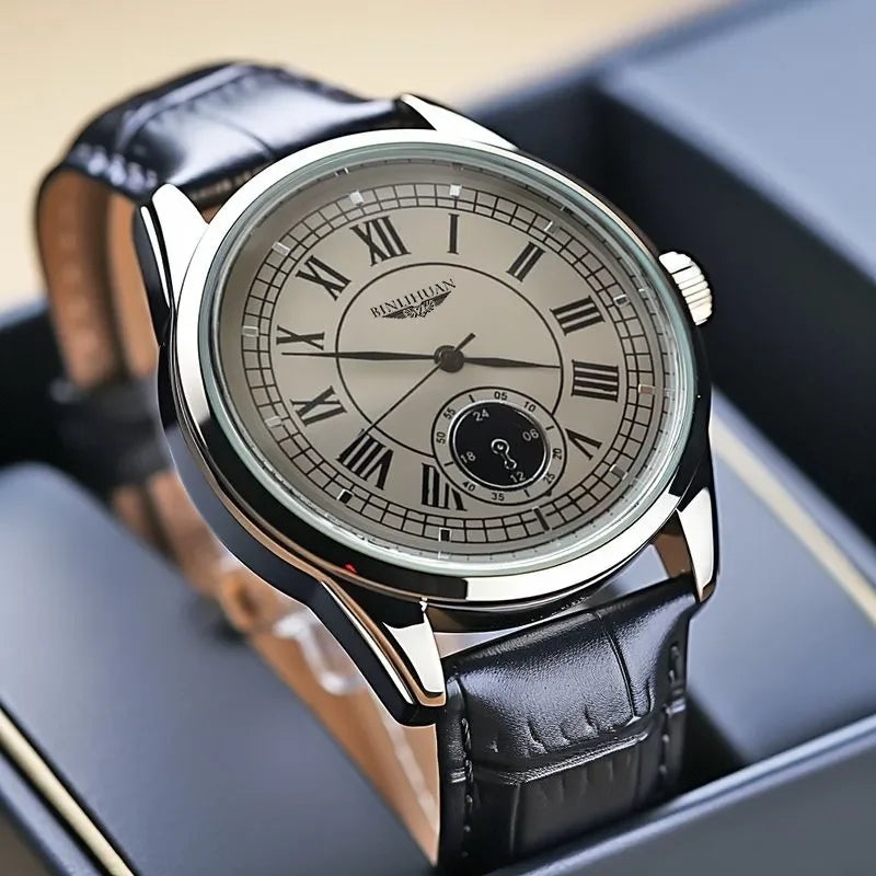 Men’s Luxury Quartz Watch – Waterproof Leather Strap Business Wristwatch