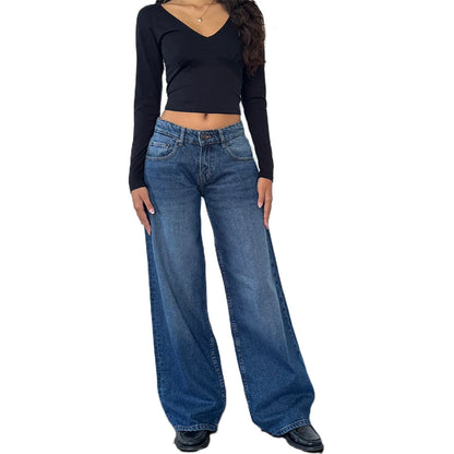 Women’s Jeans Bottom – Low Waist Straight Denim Pants with Pockets Casual Y2K Streetwear