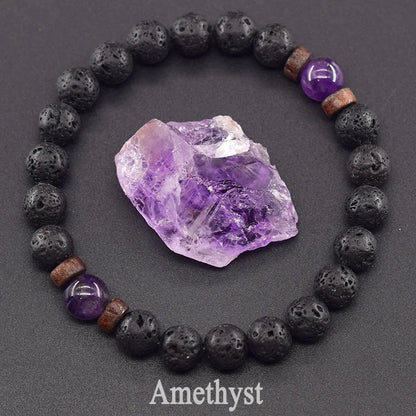 Men’s Tiger Eye & Lava Stone Bead Bracelet – Tibetan Buddha Elastic Wristband Jewelry