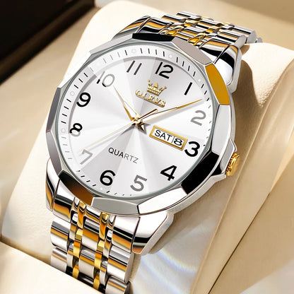 Men’s Fashion Watch – Waterproof Stainless Steel Wristwatch with Luminous Dial & Date
