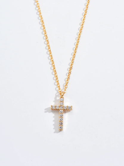 Women’s Jewelry Zircon Cross Pendant Necklace | Elegant | Gold Tone | Long Chain